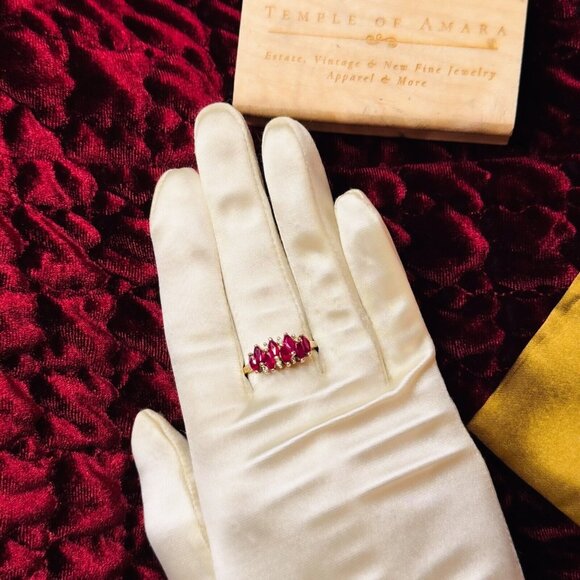 VINTAGE -10K Gold -Natural Ruby & Diamond Ring -Size 10- 2CT- Cluster Ring -3.2g - Picture 7 of 16